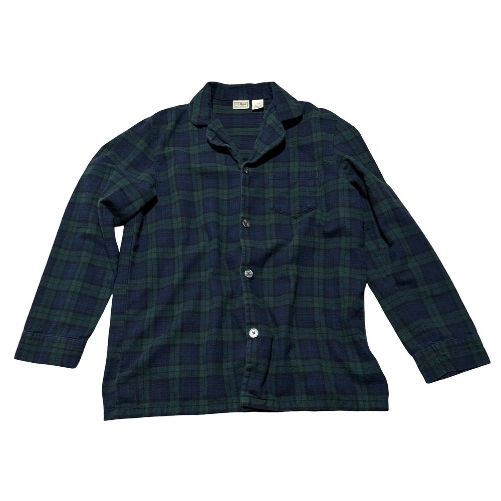 LL Bean Women's Scotch Plaid Flannel Pajama Top Green Button Up Sz M Tall 22x30